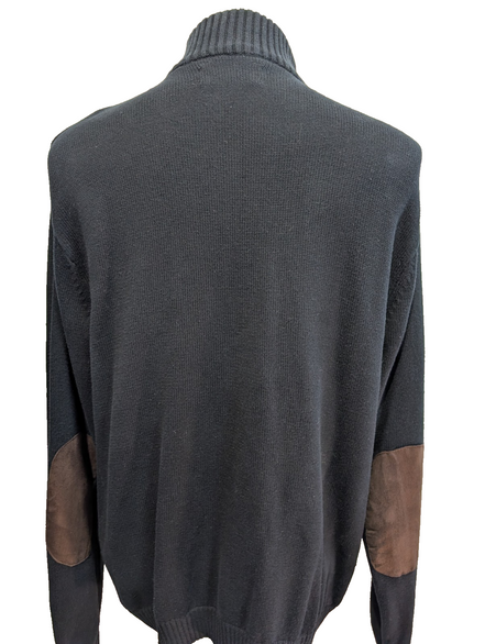 Pull Chaps Noir Pur Coton Col Boutonné & Coudières Vintage - Taille L