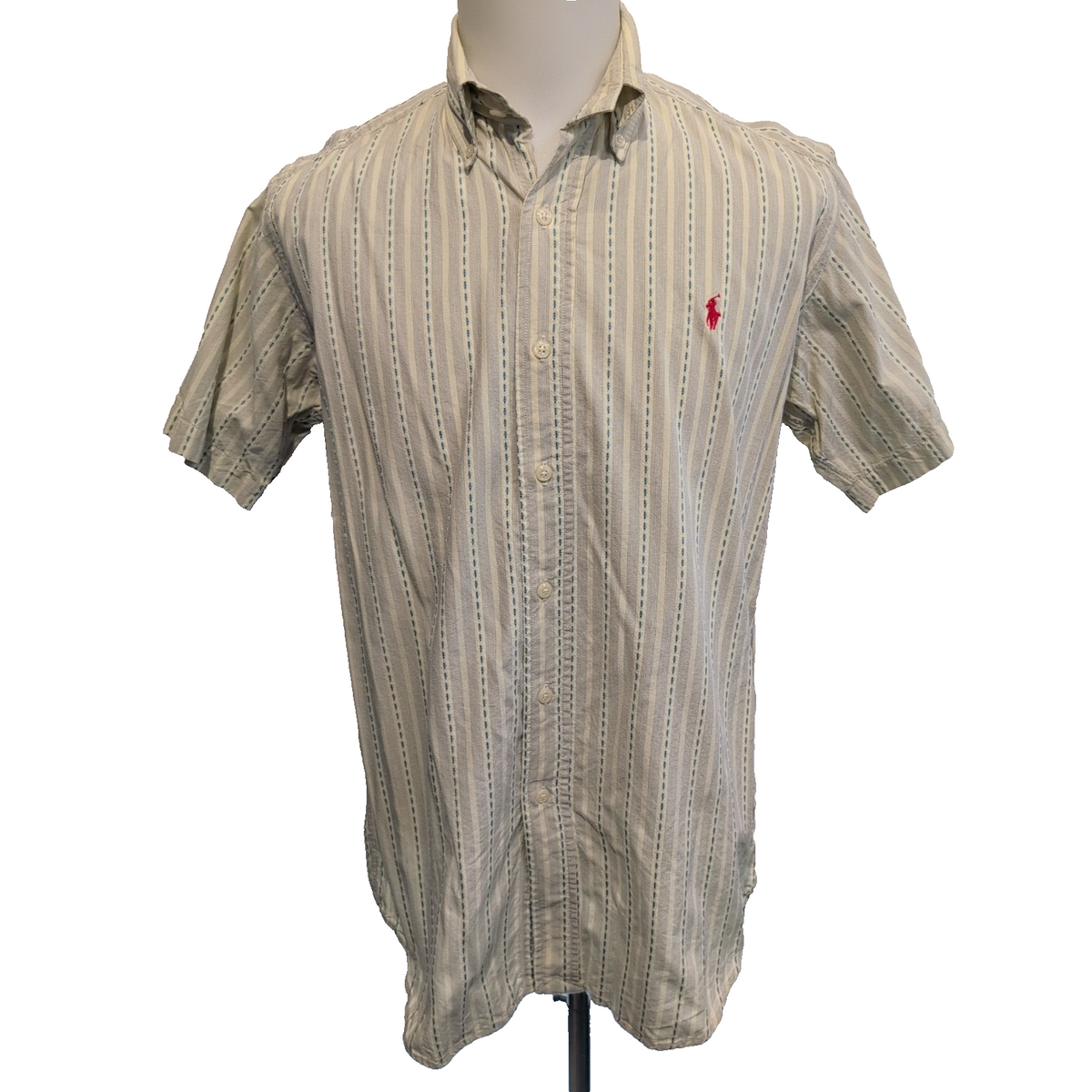 Chemise Ralph Lauren S Jaune Rayures Gaufrées Logo Rouge Manches Courtes