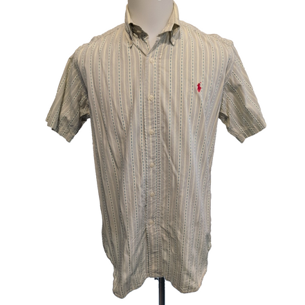 Chemise Ralph Lauren S Jaune Rayures Gaufrées Logo Rouge Manches Courtes