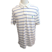 Polo Ralph Lauren Homme XL Blanc Rayures Lilas Logo Vert Polo Manches Courtes