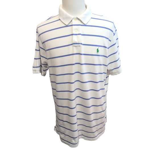 Polo Ralph Lauren Homme XL Blanc Rayures Lilas Logo Vert Polo Manches Courtes