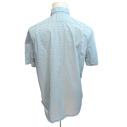 Chemise Lacoste L 42 Vert Turquoise Carreaux 100% Coton Logo Brodé