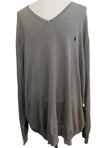 Pull Polo Ralph Lauren Gris/Vert Pâle - 100% Coton Pima - Taille 4XL / 3XLT