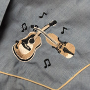 Chemise Western Ely Cattleman 2XL Bleu effet jean Guitare Boutons Pression