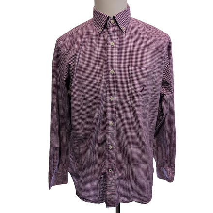 Chemise Nautica M Classic Fit Bordeaux Carreaux Coton Logo Brodé manches longues