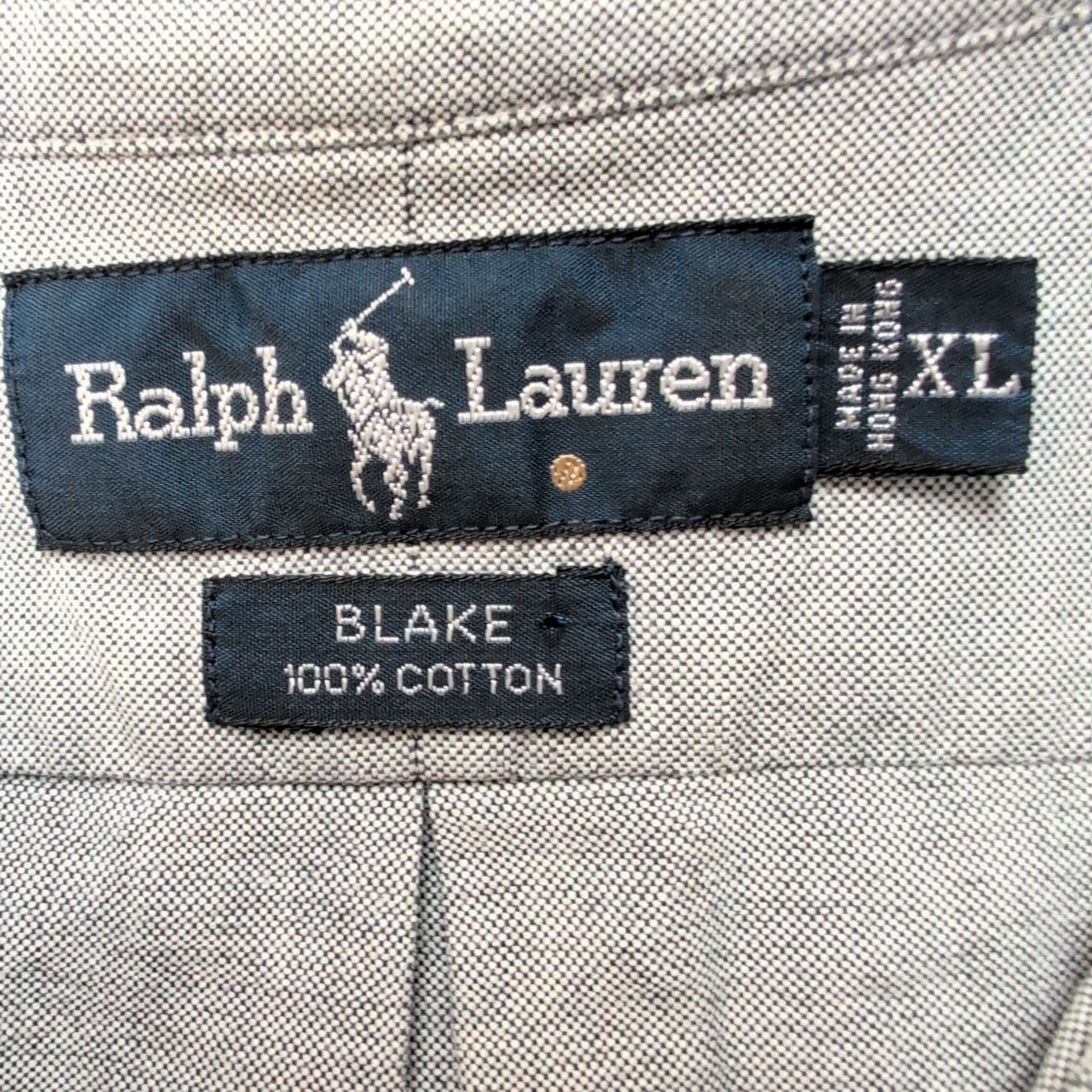 Chemise Ralph Lauren Blake XL/XXL gris uni manches courtes coton Hong Kong