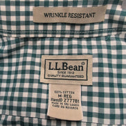 Chemise L.L.Bean M Verte Blanche Carreaux Manches Courtes 100% Coton