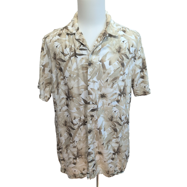 Chemise Hawaïenne Manches Courtes Sonoma Rayonne Lin Floral Kaki L