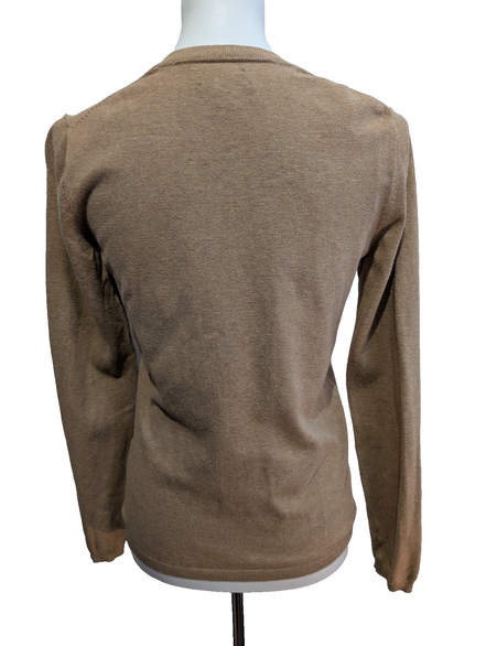 Pull Fin Tommy Hilfiger Heritage Femme Col V Marron Clair Taille M Coton Pima