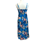 Robe d'Été Tropicale Taille S Viscose Bretelles Réglables Bleu Rose