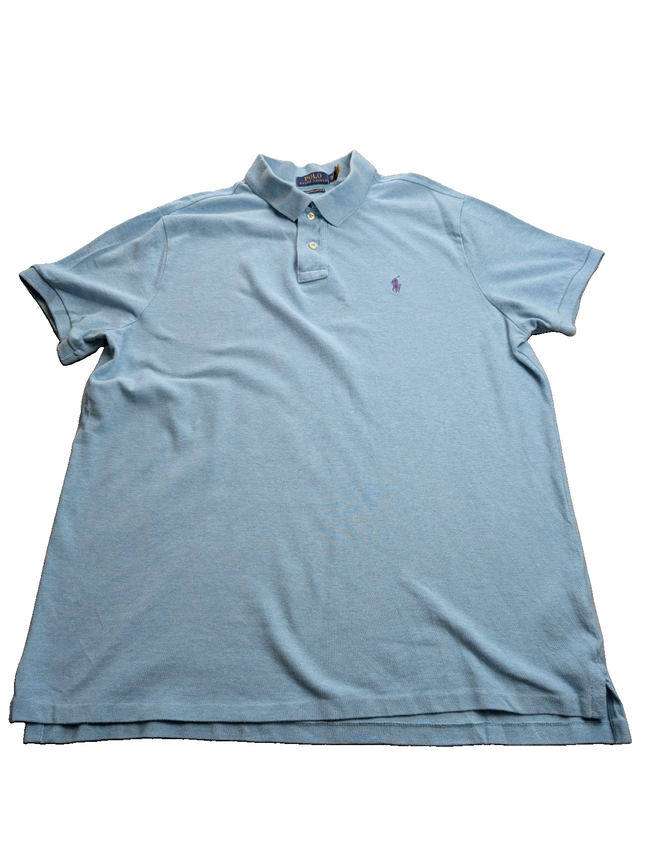 Polo manches courtes Polo Ralph Lauren XL bleu ciel logo violet Custom Slim Fit