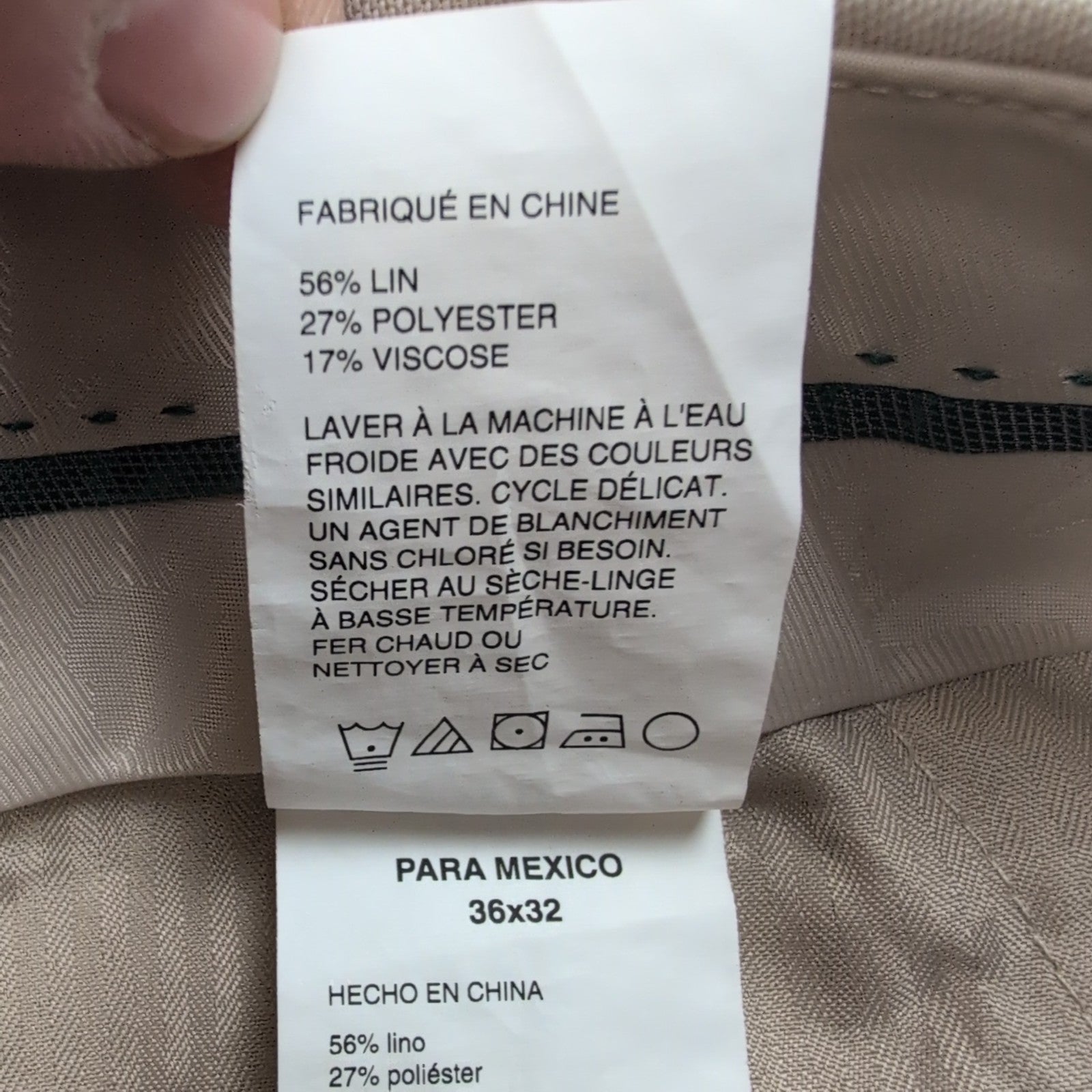 Pantalon Cuba Vera Lin Mélangé Crème Chino Taille W36 L32