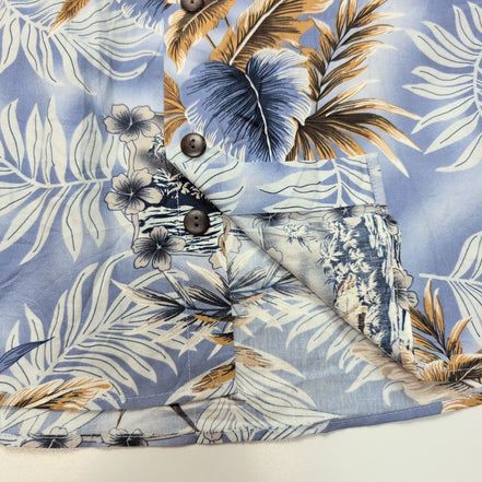 Chemise hawaïenne High Surf L bleu clair feuillage 100% coton manches courtes