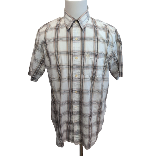 Chemise Manches Courtes Timberland Carreaux Marron et Blanc poche Taille M