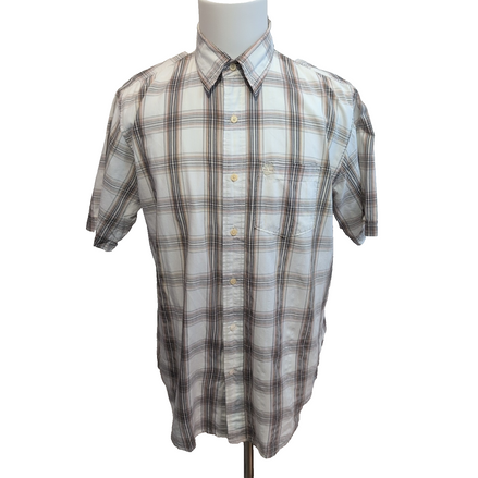 Chemise Manches Courtes Timberland Carreaux Marron et Blanc poche Taille M