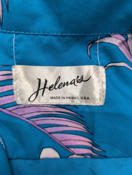 Chemise hawaïenne Helena's Made in Hawaii USA turquoise taille L #698h