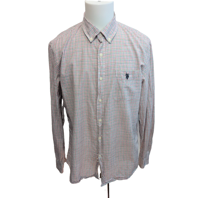 Chemise U.S. Polo Assn L Micro Carreaux Rouge Bleu Vert Coton Logo Poche
