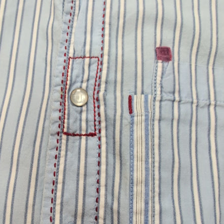 Chemise Freeman T. Porter S Bleu Rayures Blanches Coton Manches Longues
