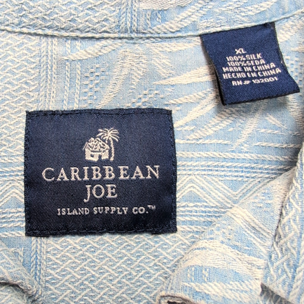 Chemise Hawaïenne Caribbean Joe XL Soie Bleu Clair Palmiers Manches Courtes
