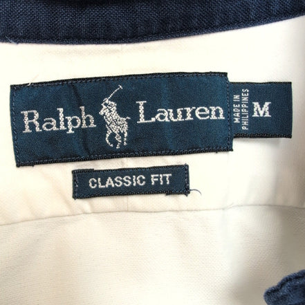 Chemise Ralph Lauren Classic Fit M Blanche Big Logo Bleu Marine N°3