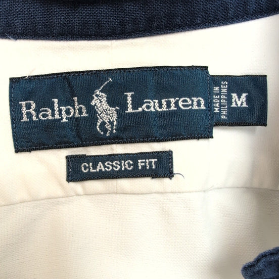 Chemise Ralph Lauren Classic Fit M Blanche Big Logo Bleu Marine N°3