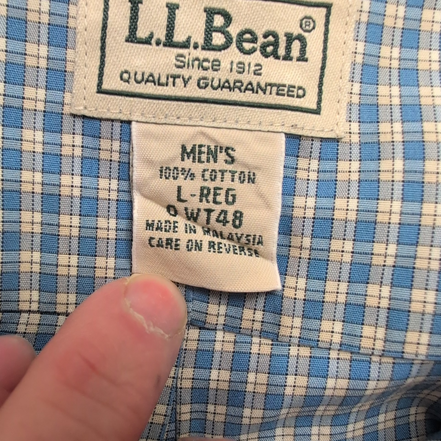 Chemise LL Bean bleu ciel petits carreaux manches longues 1 poche L