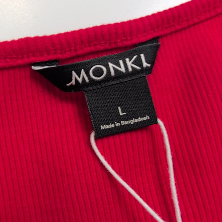 Haut Femme MONKI Taille L Rouge Manches Courtes Coton Neuf avec Étiquette