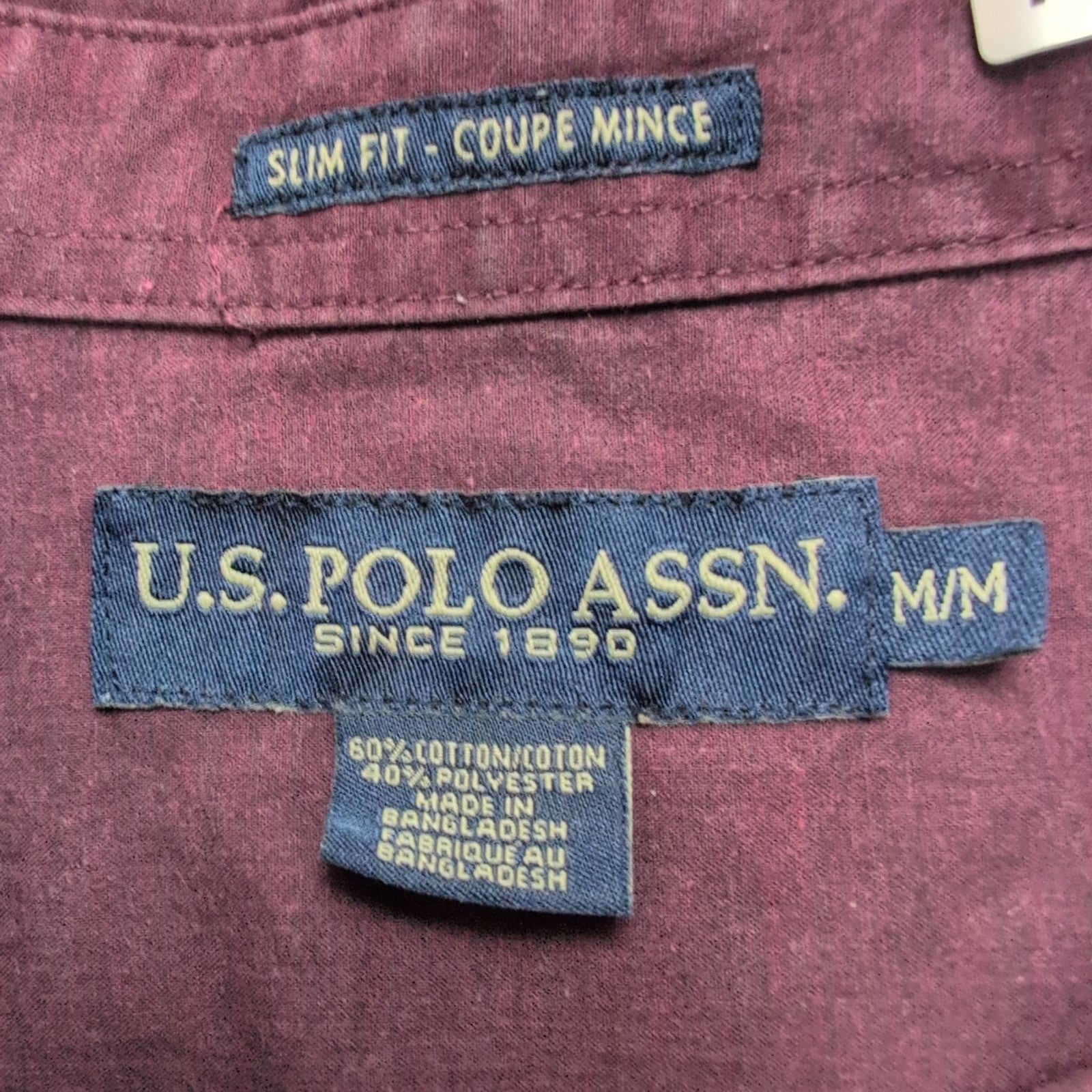 Chemise U.S. Polo Assn M Bordeaux Uni Slim Fit Logo Brodé Poche Coton