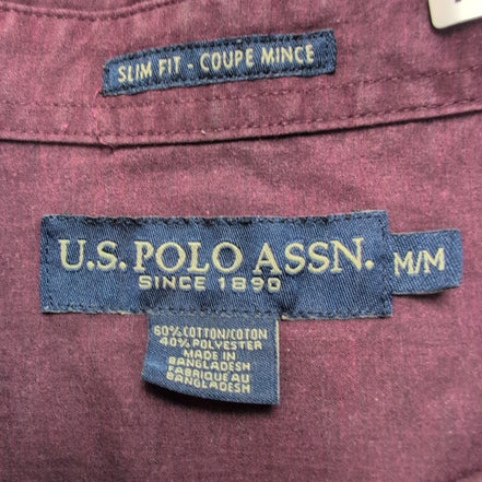 Chemise U.S. Polo Assn M Bordeaux Uni Slim Fit Logo Brodé Poche Coton