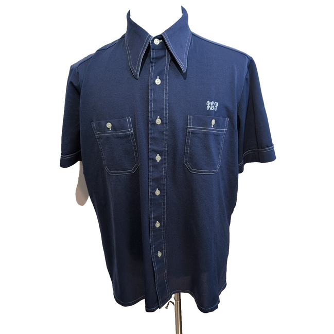 Tarleton Chemise Bowling Vintage Bleu Marine Homme XL Made in Korea
