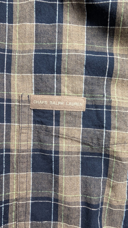 Chemise Chaps Ralph Lauren L carreaux bleu beige shirt button down
