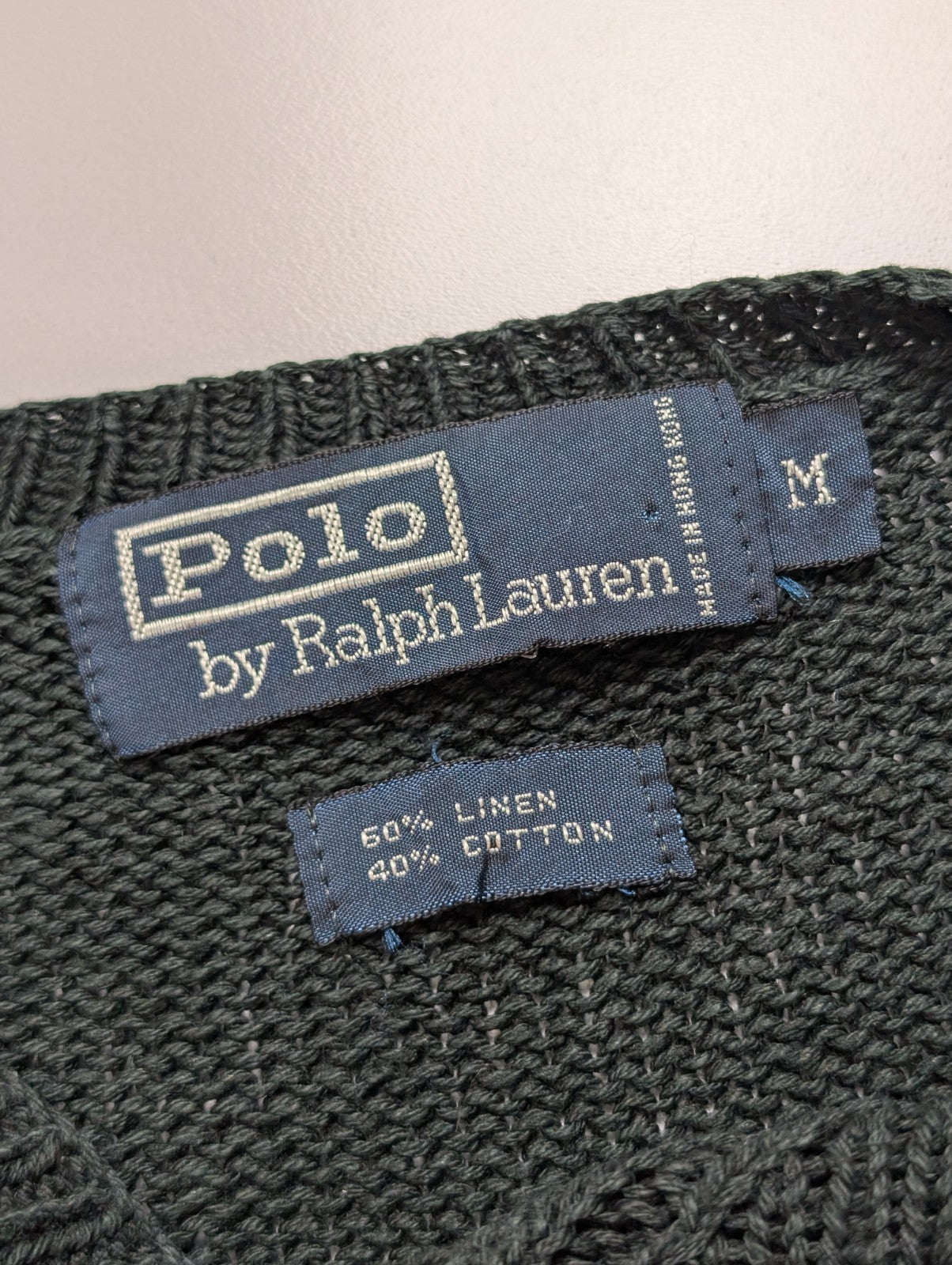 Pull POLO Ralph Lauren Rare - 60% Lin / 40% Coton - Vert Foncé - Taille M