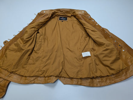 Veste cuir marron clair Sei avec franges femme taille XL #29c
