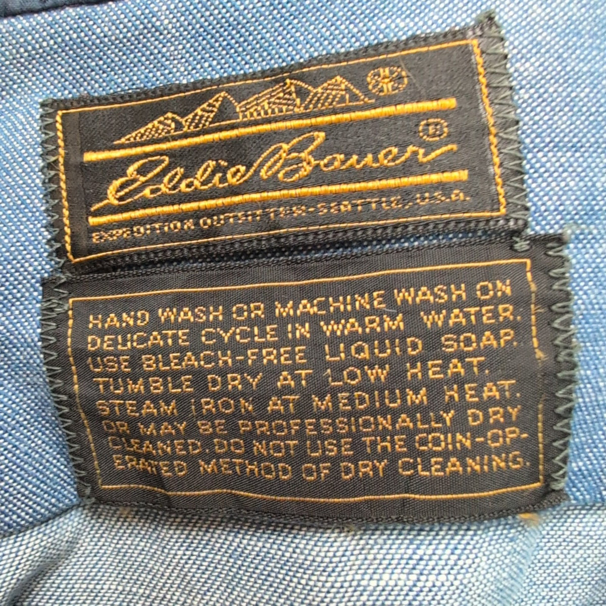 Chemise Eddie Bauer M L Bleu Effet Jean Coton Épaulettes Manches Longues