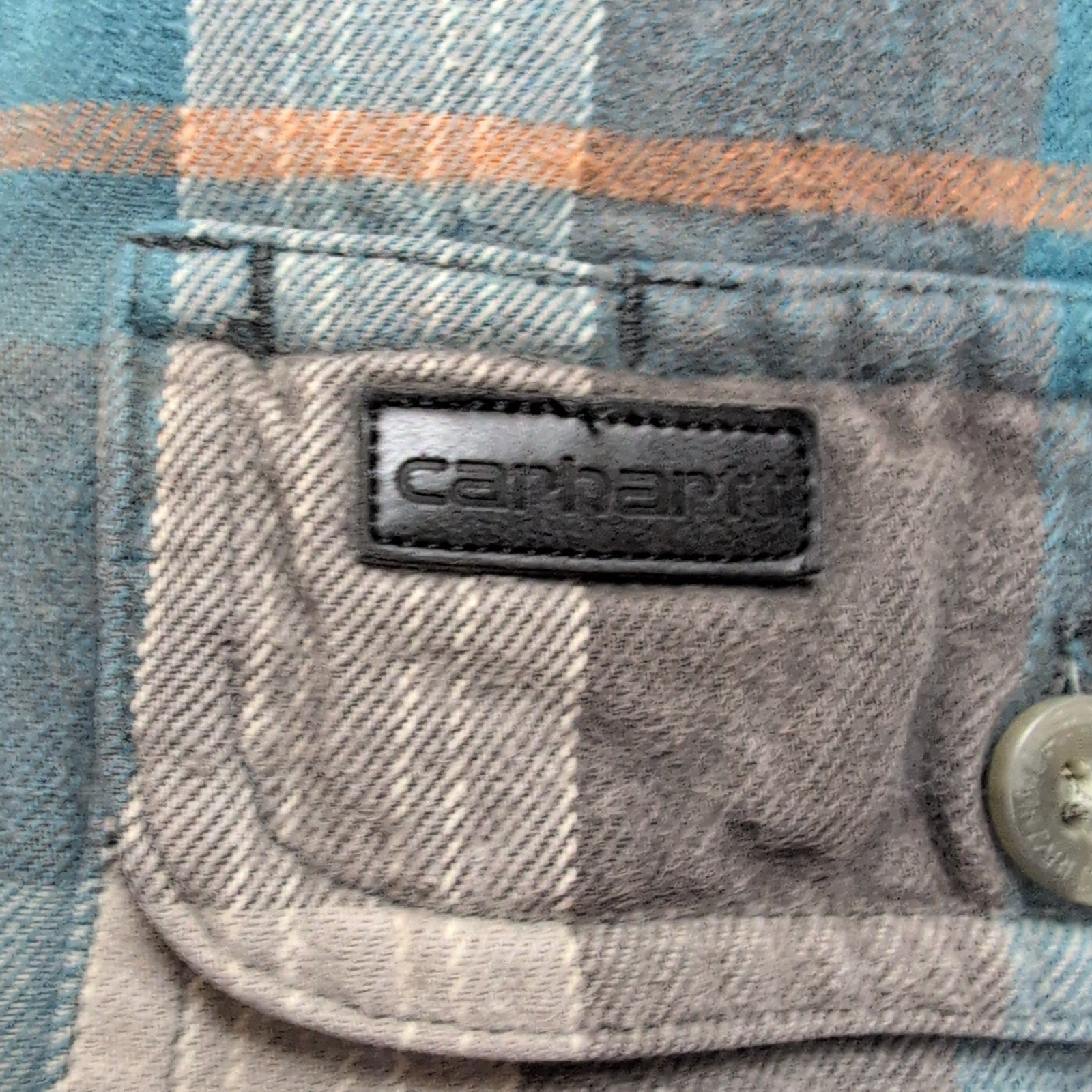 Chemise Carhartt L Coton Épais Workwear Logo Cuir Poche Stylo manches longues