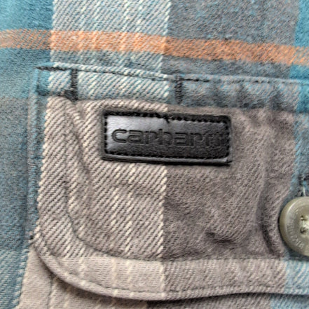 Chemise Carhartt L Coton Épais Workwear Logo Cuir Poche Stylo manches longues