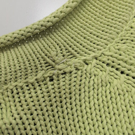 L.L.Bean Pull Femme M Vert Pistache 100% Coton Maille Texturée Col Rond