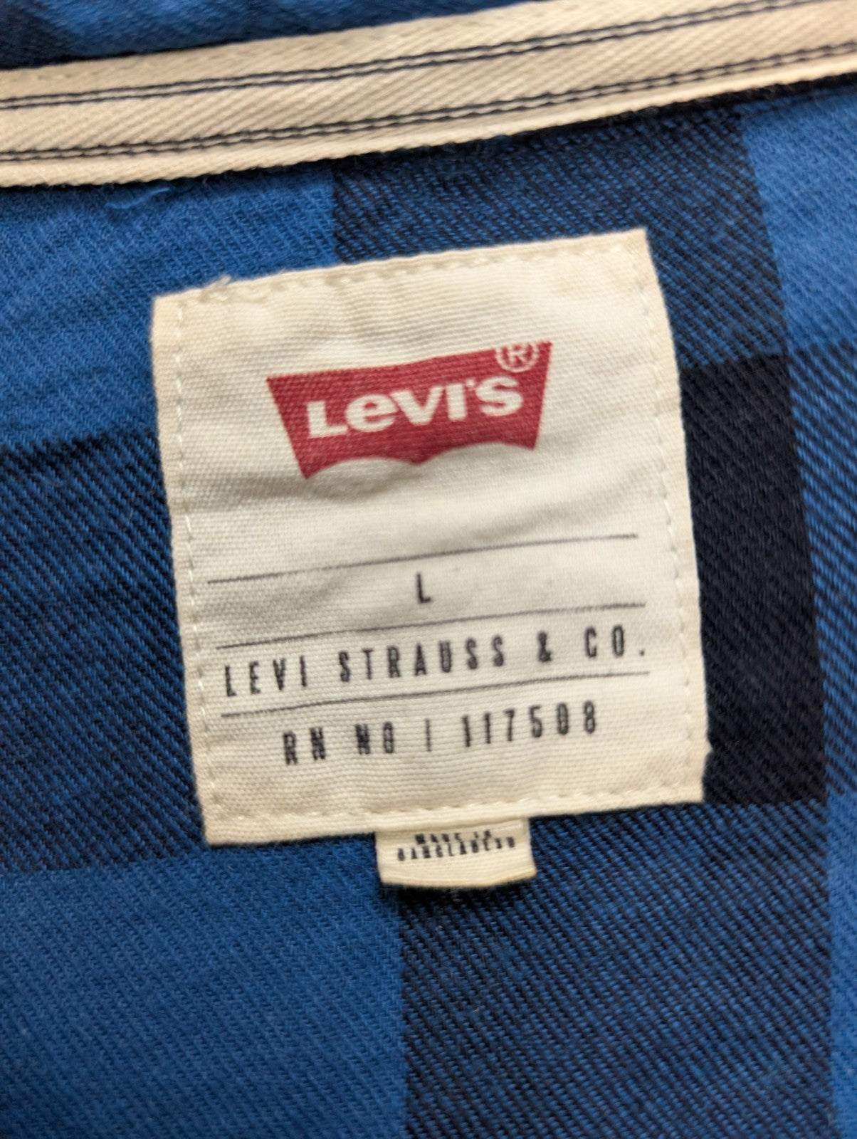 Chemise LEVI'S Western Flanelle Carreaux Bleu & Noir Manches Longues - Taille L