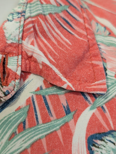 Chemise Hawaïenne Caribbean Joe Rayon Rouge Clair & Fleurs Vertes - Taille M