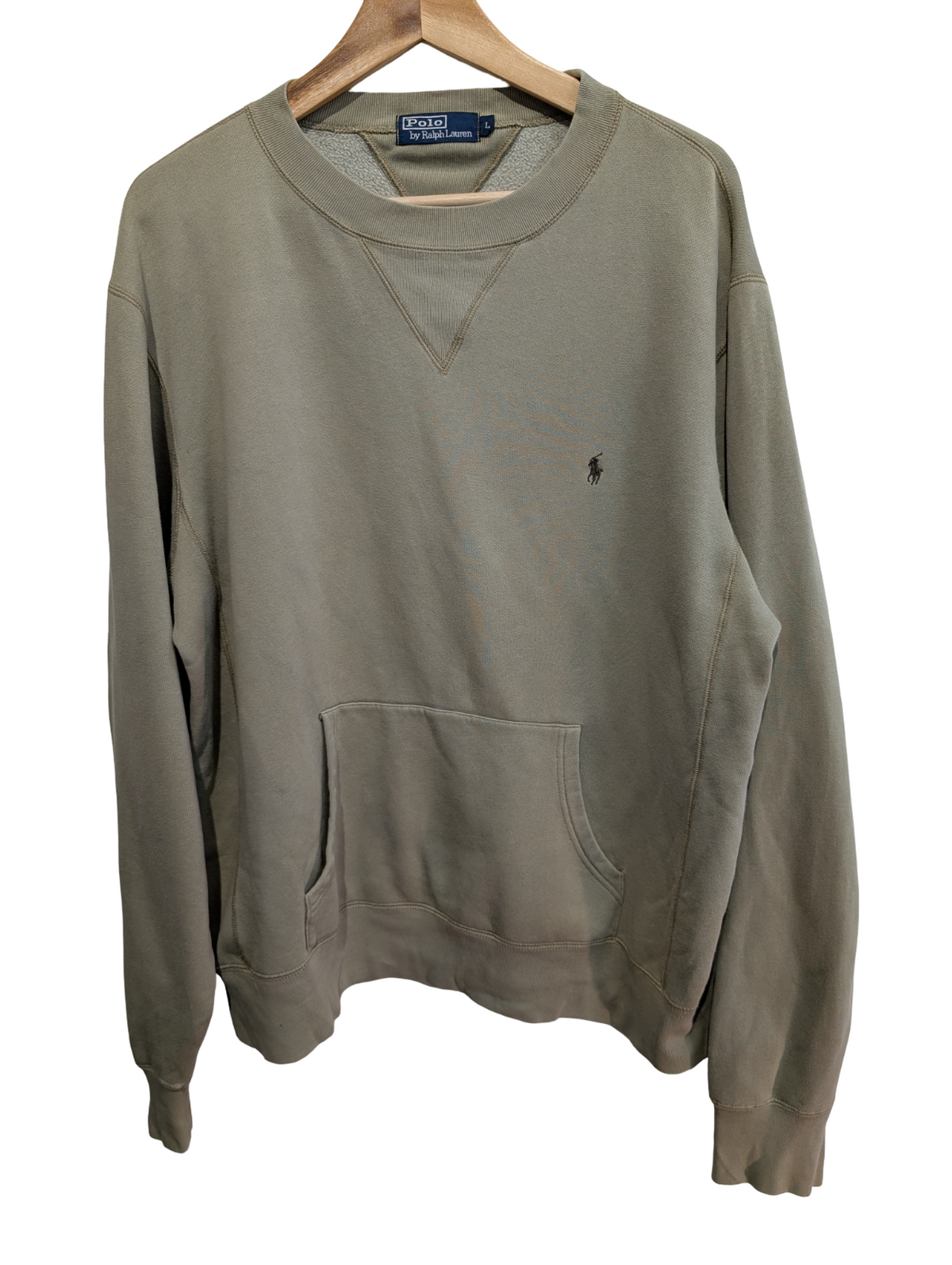 Sweat Polo Ralph Lauren L XL Vert Kaki Logo Cavalier Col Rond Poche Kangourou