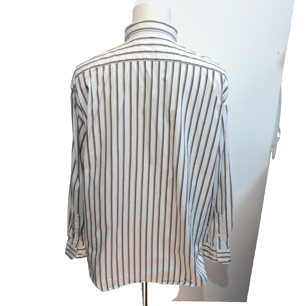 Chemise Nautica XL Rayures Blanc Noir Marron 100% Coton Poche manches longues