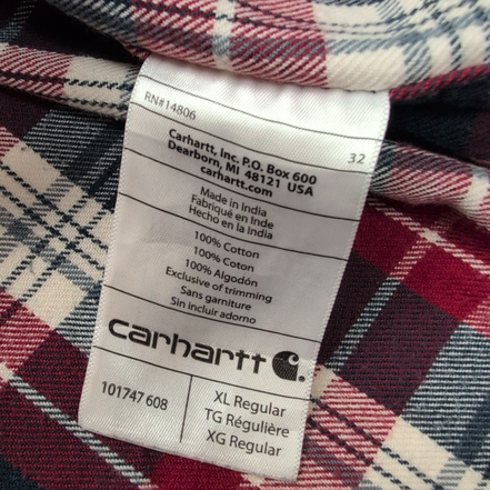 Chemise Carhartt XL Flanelle Rouge Carreaux Relaxed Fit 2 Poches manches longues
