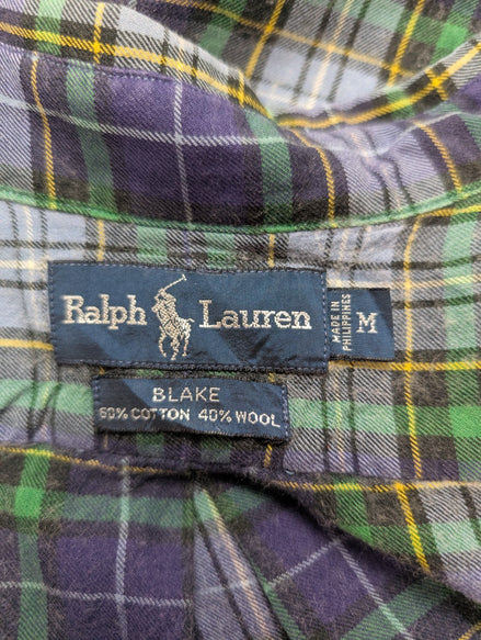 Ralph Lauren Chemise Homme M Vert Bleu Carreaux Flanelle Légère Blake
