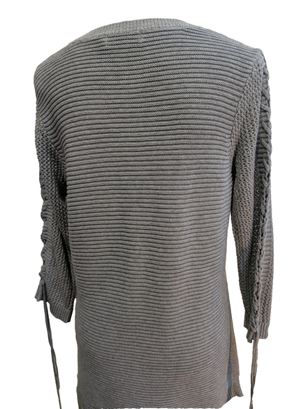 Pull Calvin Klein Col Rond Gris Clair Manches 3/4 Ficelées - Taille M