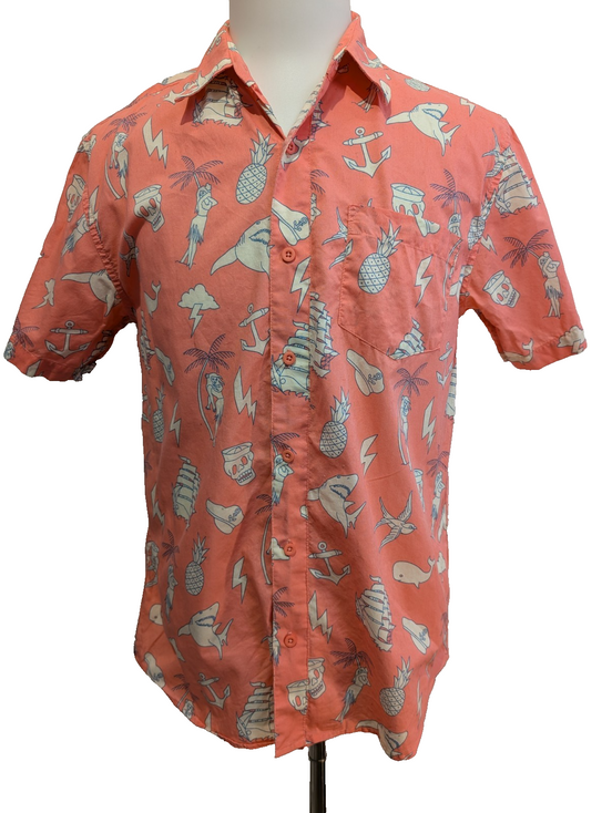 Chemise Hawaïenne Public Access - Motif Pirate, Requin & Baleine - Taille M
