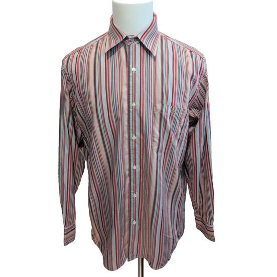Chemise Lacoste XL Rayures Multicolores Coton Logo Vert Poche manches longues