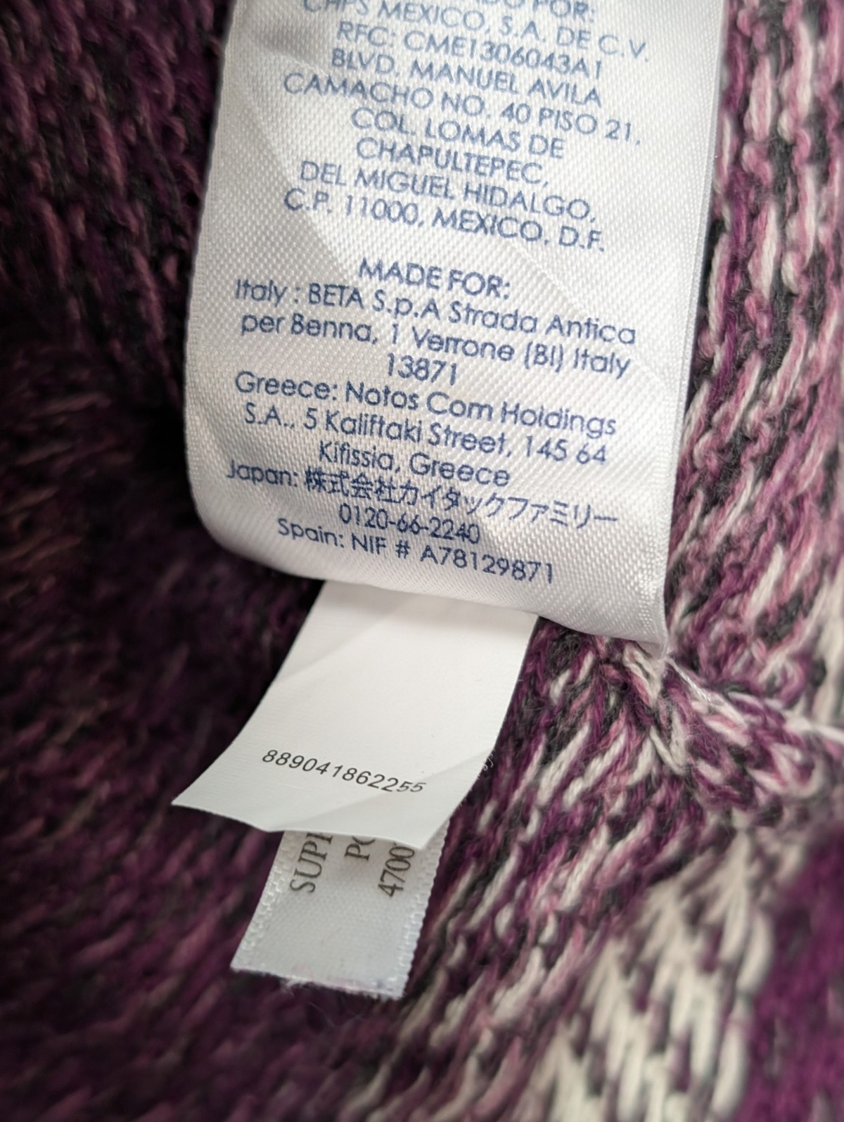 CHAPS Pull Femme M Violet Mauve Chevrons Coton Manches 3/4