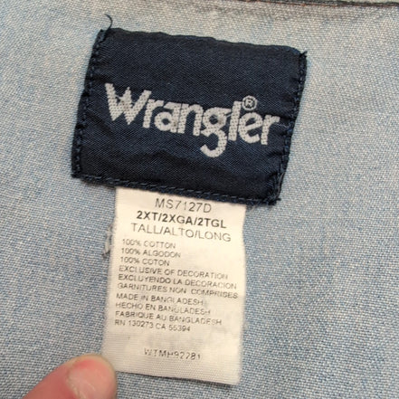 Chemise Wrangler 2XL Tall Jean Western Vintage GRUNG manches longues