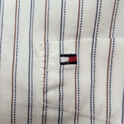 Chemise Tommy Hilfiger Homme Taille M/L Custom Fit Rayée Bleue Marron Coton