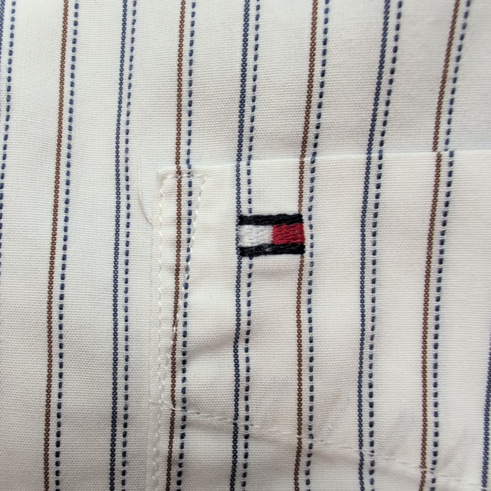 Chemise Tommy Hilfiger Homme Taille M/L Custom Fit Rayée Bleue Marron Coton